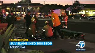 4 injured after wrong-way driver crashes into bus stop in Laguna Hills