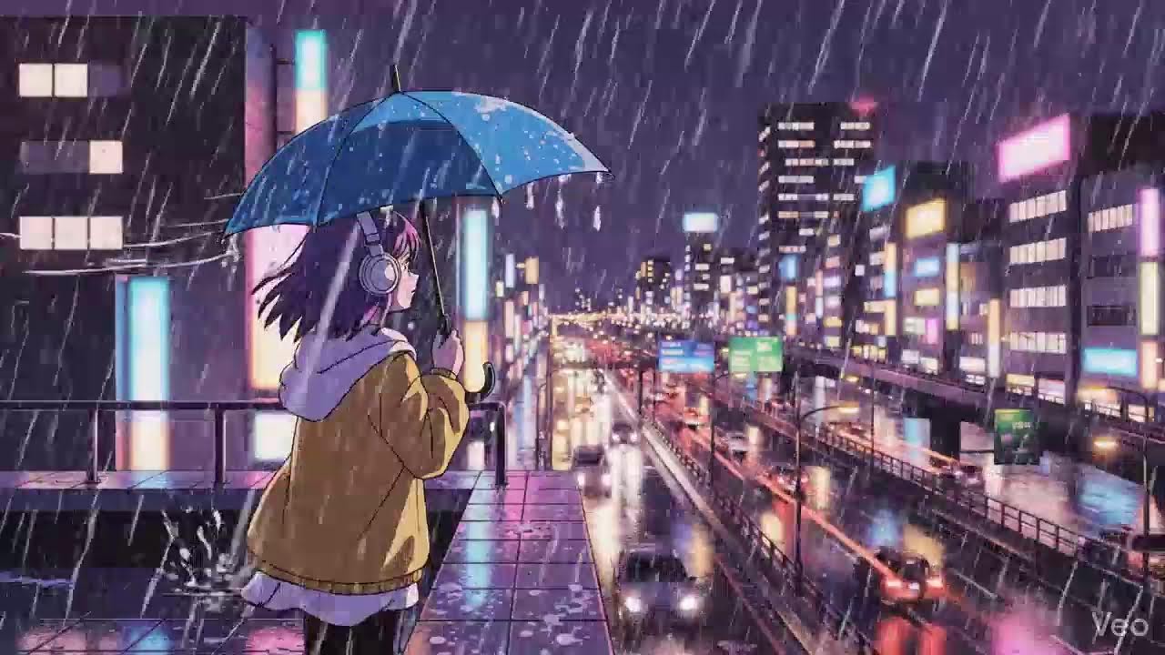 Peaceful Rainy Night 🌧️ Japanese Neon City Lofi