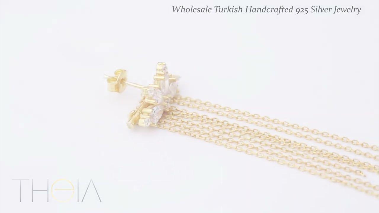 Flower Shape Single Dangle Earrings CZ Stone Handmade Turkish 925