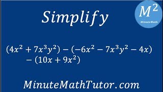 Simplify (4x^2+7x^3y^2)-(-6x^2-7x^3y^2-4x)-(10x+9x^2)