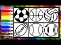 Dibuja y Colorea 6 Diferentes Tipos De Bolas ⚽🏀🏐🏉⚾🎾🌈 Dibujos Para Niños