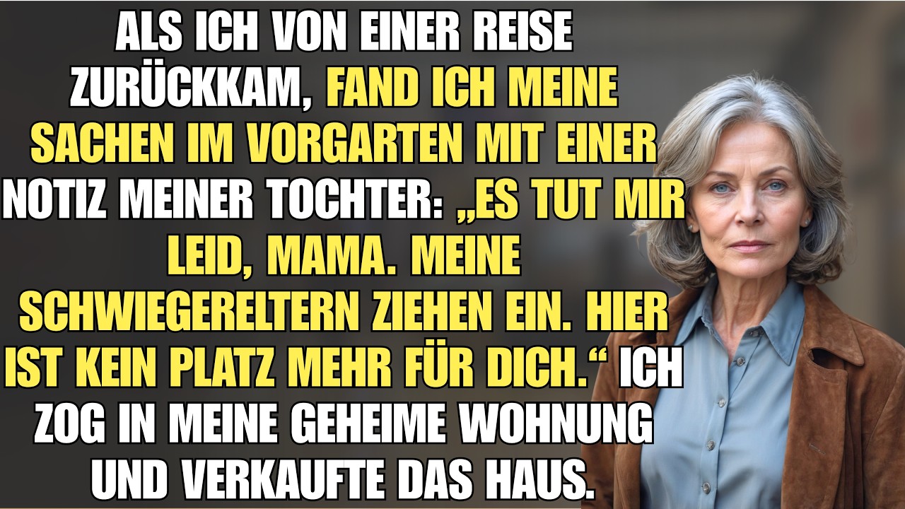 Ich kam von einem zweiwöchigen Urlaub zurück, und vor meinem Haus standen fünf schwarze Müllsäcke und ein paar Kartons auf dem Rasen. Meine Tochter und ihr Mann hatten mein Schlafzimmer geräumt,...