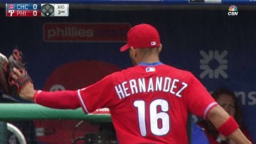 CHC@PHI: Hernandez tags Lackey to start a double play