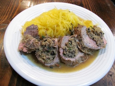 Quinoa, Kale, and Portabello stuffed Pork Loin