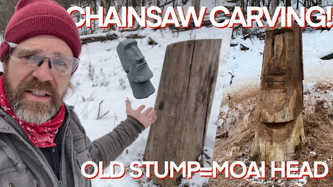 Chainsaw Carving a Moai Easter Island Head! STIHL MS251C, MS151TC!