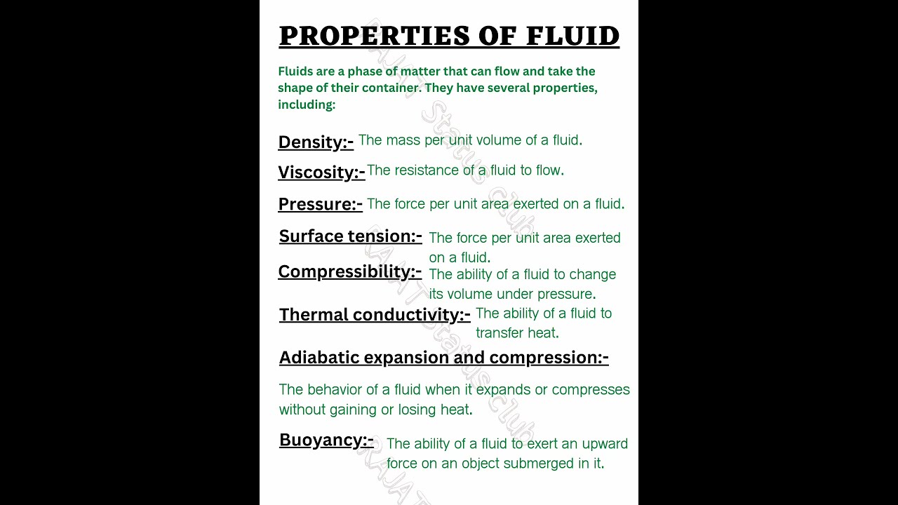 Properties Of Fluid Mechanics Chemical Engineering Notes