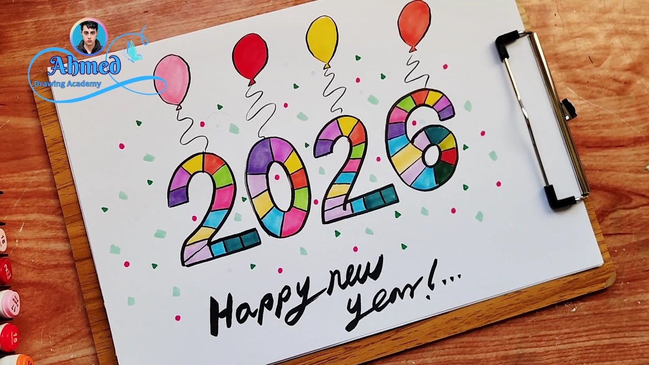 رسم العام الجديد || رسم عيد راس السنه || رسم راس السنه || رسم كرسمس || رسومات راس السنه || 2026
