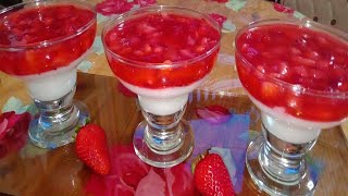 تحلية الفراولة والكريمة بطبقتين بدون جيلاتين بسيطة وبمذاق رائع? Easy Strawberry and Cream Dessert