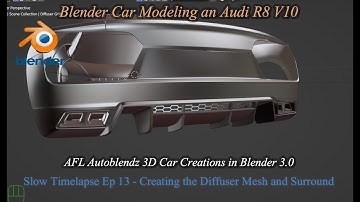 Blender 3.00 Car Modeling an Audi R8 V10 Slow Time-lapse Ep 13 Creating the Diffuser Grille Mesh
