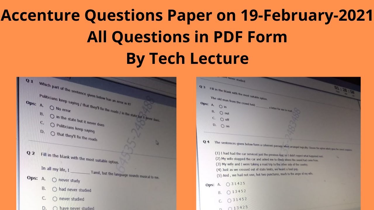 Accenture Questions Paper On 19 February 2021 All Questions In PDF Form By Tech Lecture