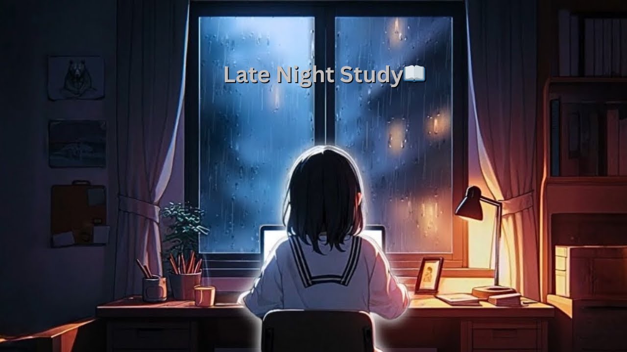 Rainy Night Study Session 🌧️ Anime Girl Studying in Cozy Room | Calm Music Ambience