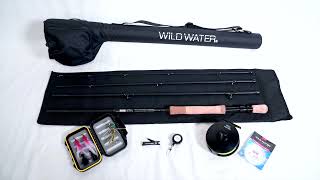 Wild Water Fly Fishing 9 Foot, 4-Piece, 9/10 Weight Fly Fishing Package with Freshwater Flies
