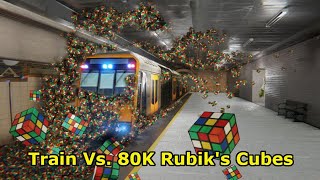 Train Vs  80K Rubik's Cubes | EPIC Simulation In Blender screenshot 2