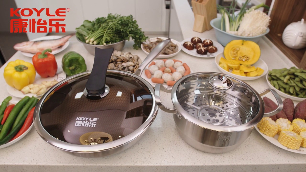 KYL Nonstick 7-layer elegant soup pot set, Stainless steel 304 frying+stewing pan