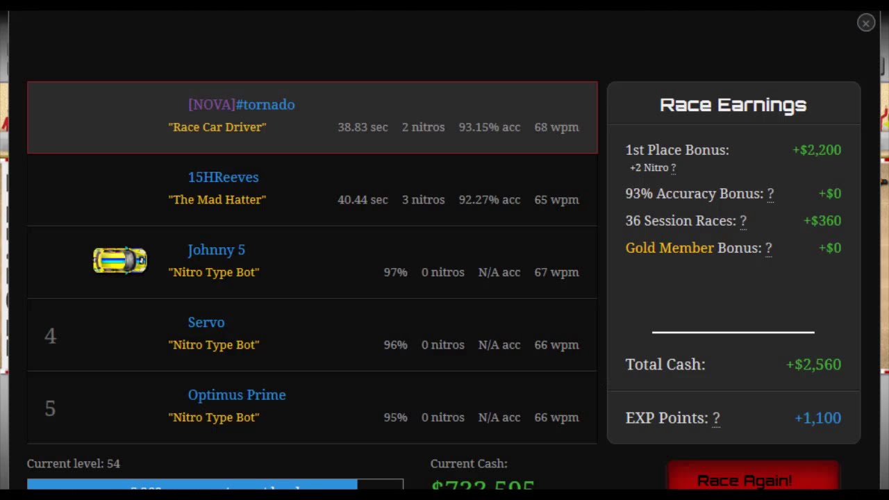 nitro type level 55 | dynamic races | typing competitions