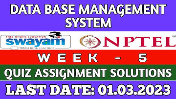 Data Base Management System || NPTEL Week 5 assignment answers || #nptel #skumaredu