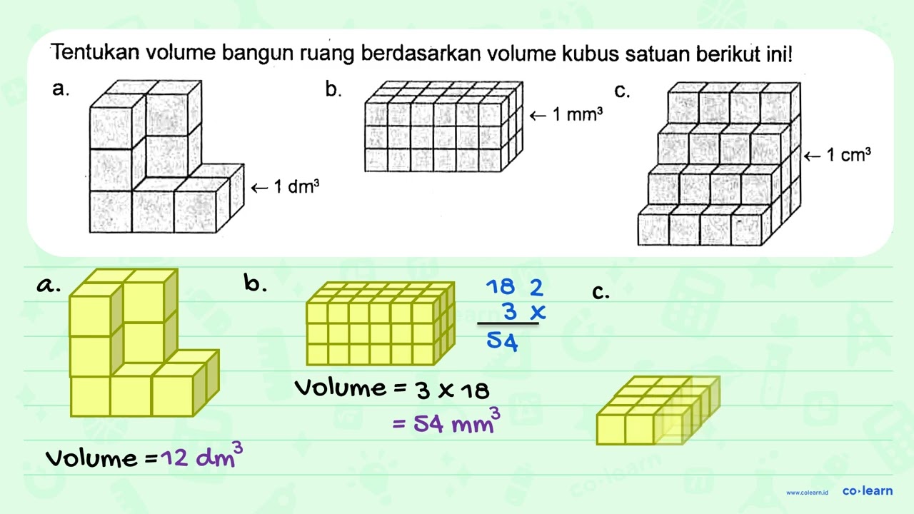Tentukan volume bangun ruang berdasarkan volume kubus satuan berikut ini!