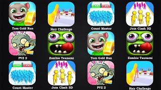Tom Gold Run,Plants Vs Zombies 2,Zombie Tsunami,Count Master,Join Clash 3D,Hair Challenge