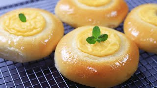 Custard Cream Buns (eggless dough recipe) 卡仕达面包无蛋面团配方奶香味超浓郁卡仕达酱详细做法