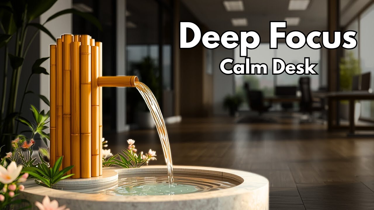 Deep Work Music | Minimalist Zen Office & Bamboo Water | Calm Desk