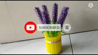 Cara membuat bunga lavender dari sedotan | how to make straw flowers #bungadarisedotan#bungalavender