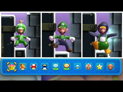 New Super Mario Bros U Deluxe - All Luigi Power-Ups To Be Crushed 壓碎路易吉所有能力