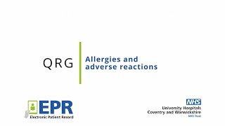 General: Allergies and Adverse Reactions - EPR Quick Reference Guide (QRG)