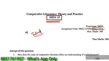MEG 15 Solved Assignment 2022-23 | MEG 15 Solved Assignment 2023 | MEG 15 MA English 2023 | MEG 15