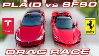 HOW TO BEAT A PLAID * 1,000 HP BATTLE * Ferrari SF90 vs Tesla Plaid DRAG RACE