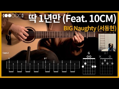 1046.BIG Naughty (서동현) - 딱 1년만 (Feat. 10CM) 기타커버【●●○○○】 | Guitar tutorial 【TAB譜】