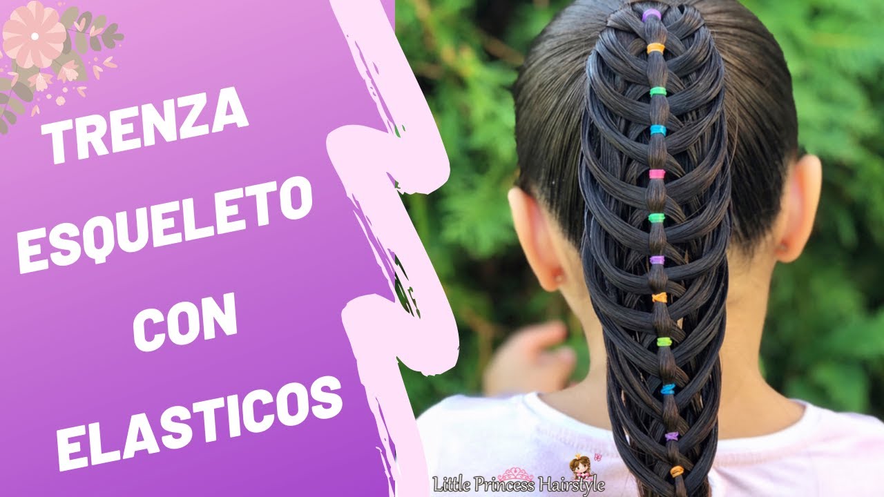 TRENZA ESQUELETO con ELASTICOS de COLORES 🌈|PEINADOS PARA NIÑAS