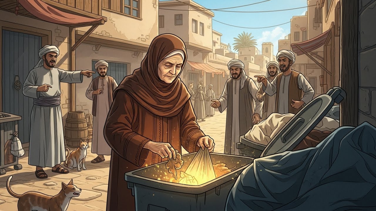 عجوز فقيرة سخروا منها لأنها تجمع بقايا الطعام… وعندما فتحت سلتها صُدمت القرية كلها!