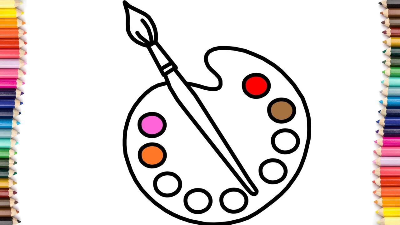 How to Draw an Art Palette and Paint Brushes | Art Colours for Kids