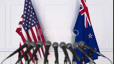 Flags of the USA and New Zealand at International Meeting | Motion Graphics - Envato elements