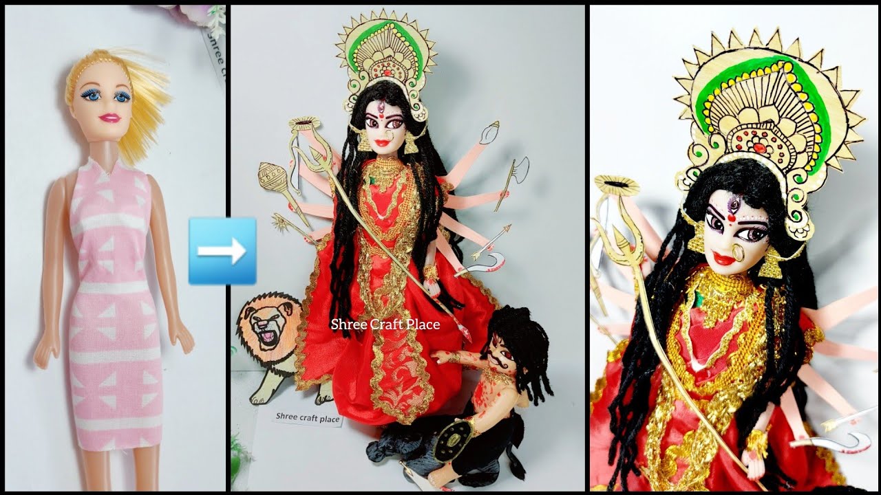 नवरात्रि स्पेशल/Maa Durga(Mahishasur Mardini)Making from Barbie Doll