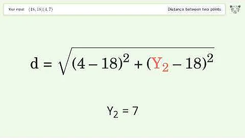 Find the distance between two points p1 (18,18) and p2 (4,7): Step-by-Step Video Solution