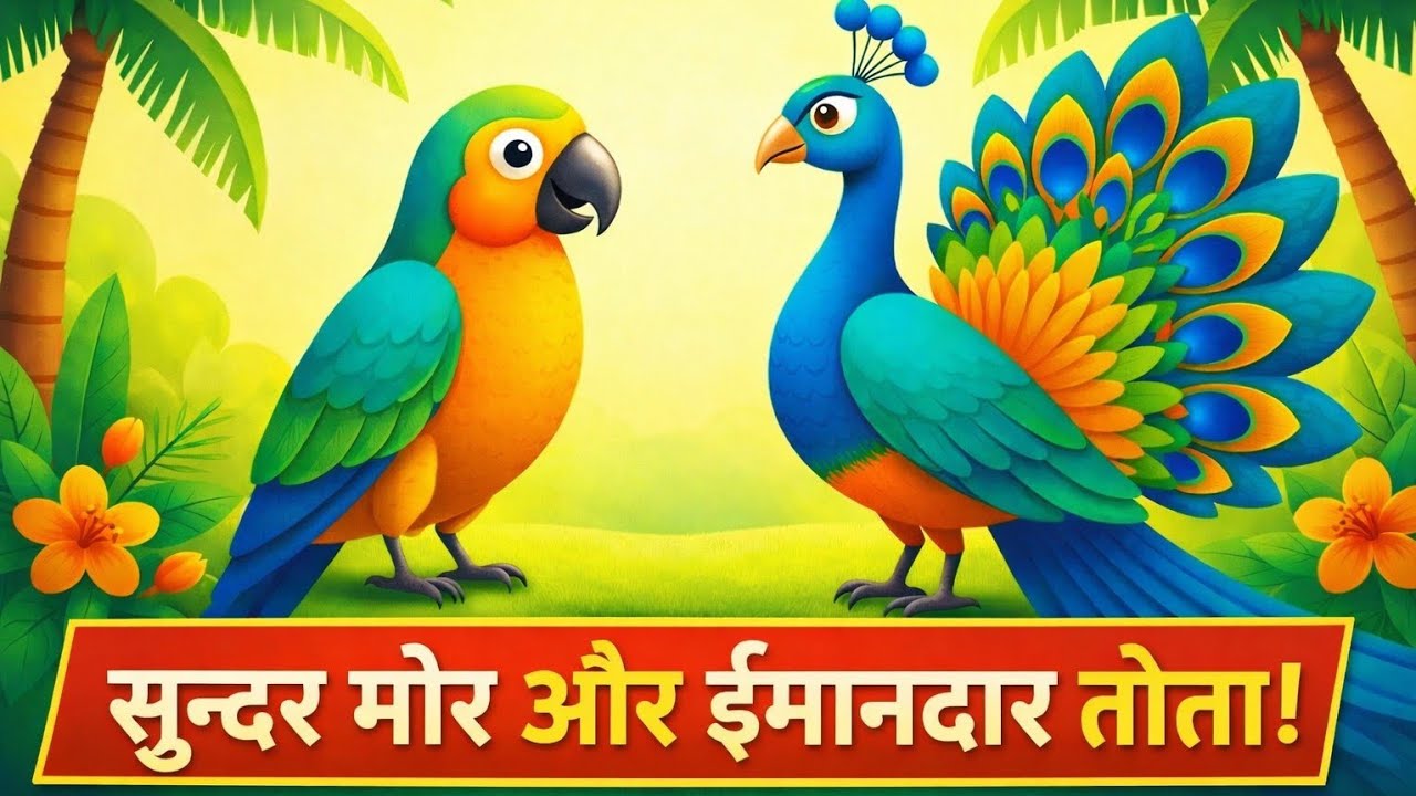 सुंदर मोर और ईमानदार तोता | बच्चों की नैतिक कहानी | Hindi Moral Story
