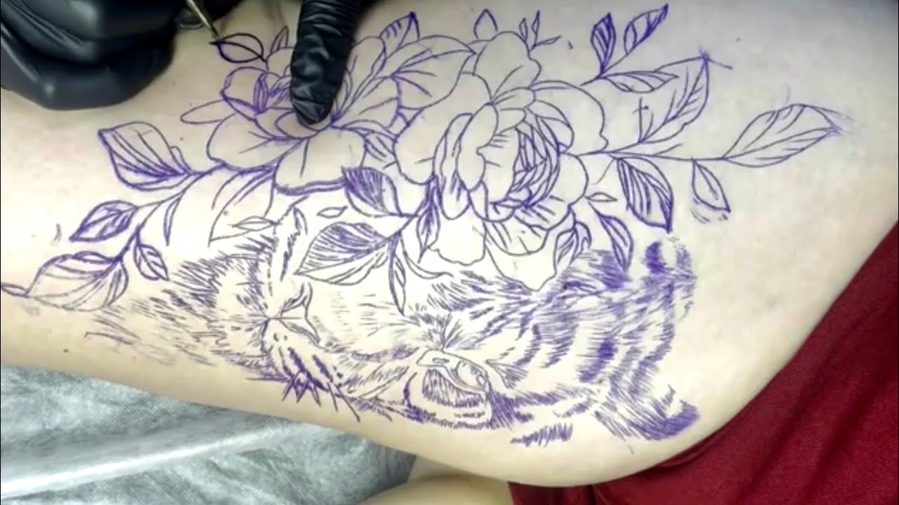 Tiger Flower Tattoo/Time Lapse