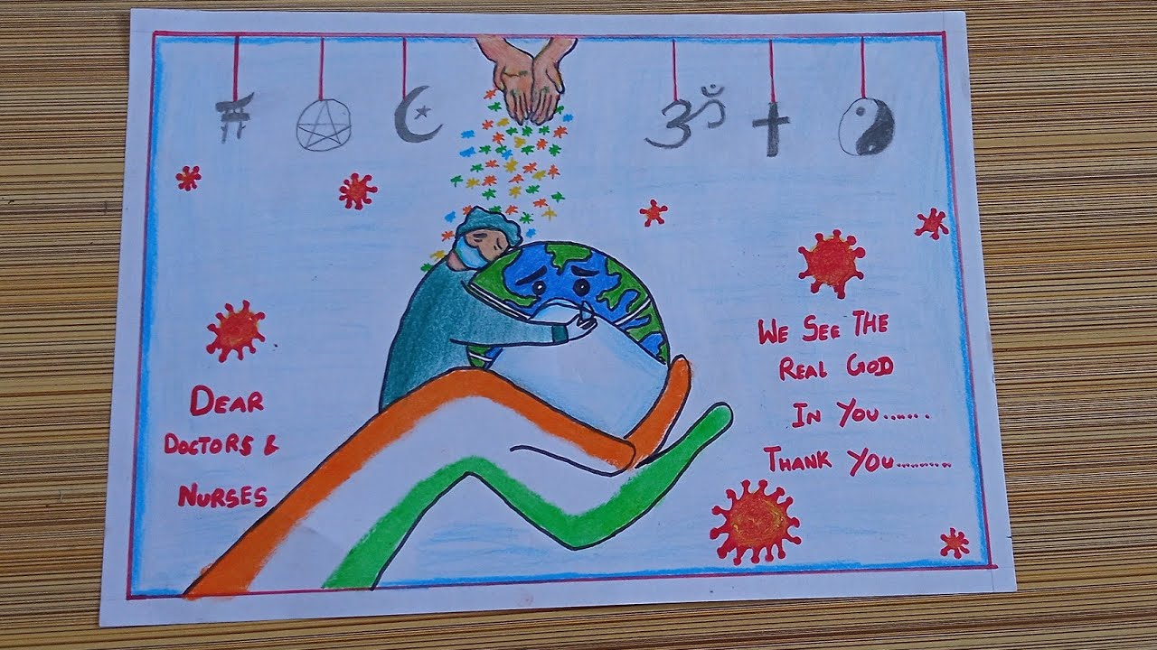 "Thank You Doctors and Nurses"drawing | How to draw Coronavirus drawing | Easy thanking drawing