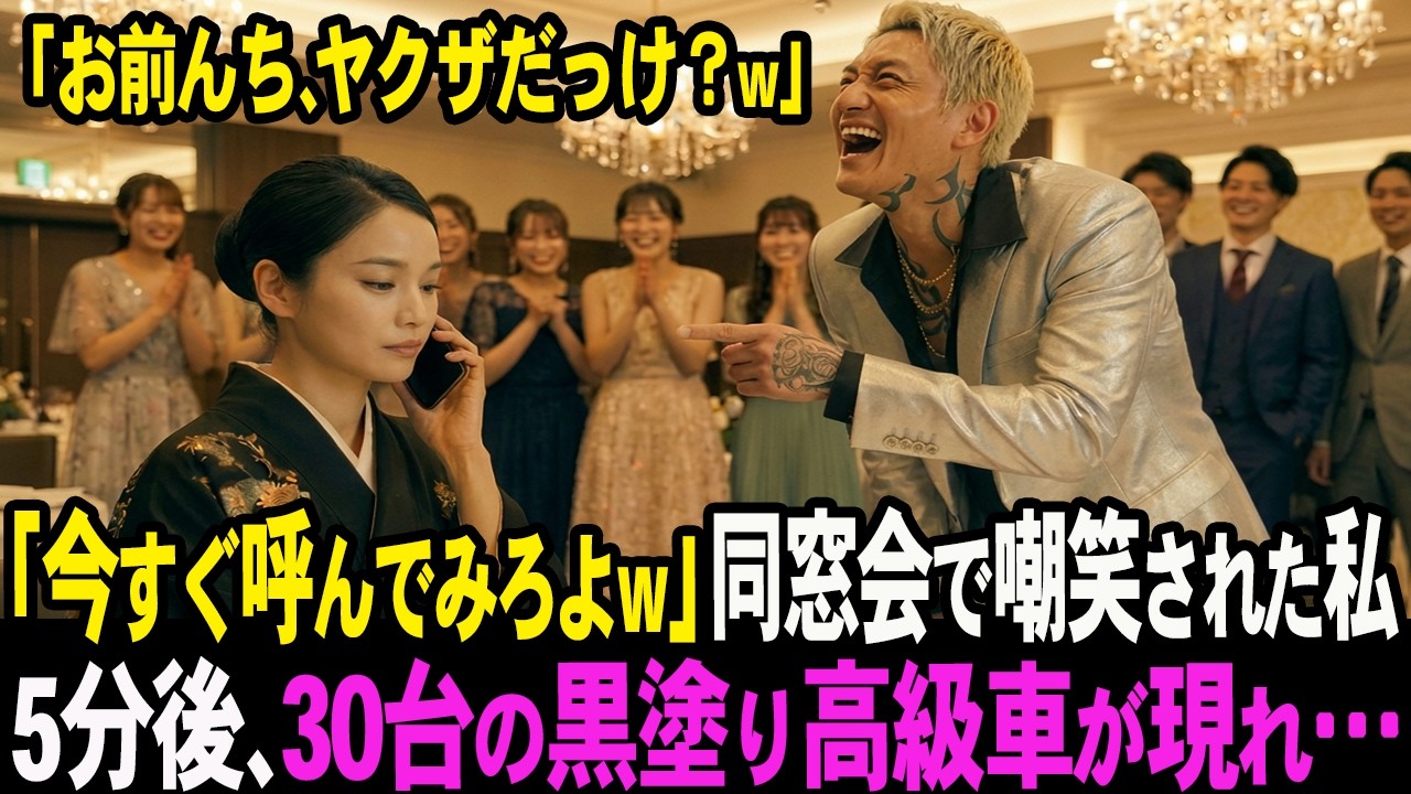 「お前んち、ヤクザだっけ？w今すぐ呼んでみろよw」同窓会で嘲笑された私。5分後、30台の黒塗り高級車が現れ…【スカッとする話】