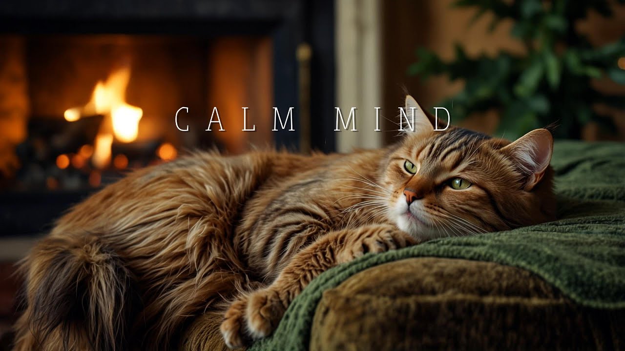 2 Hours Of Peaceful Piano & Purring Cat in a Cozy Room for Anxiety Relief & Deep Relaxation