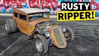 1930 Ford Model A TRANSFORMED into a tire shredding rusty Rat Rod! // Build Breakdown