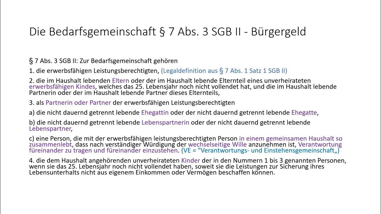 Die bedarfsgemeinschaft 7 abs 3 sgb ii b rgergeld youtube