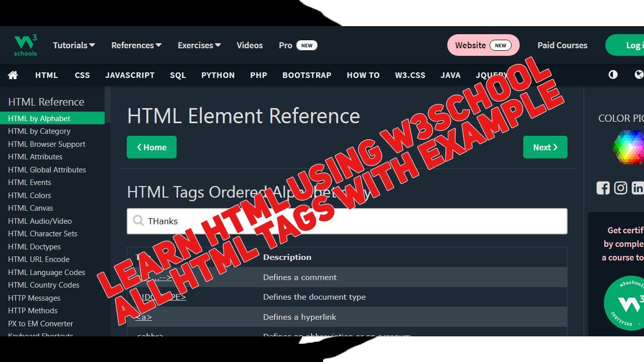 presentation tags in html w3schools