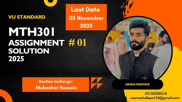 MTH301 Assignment # 1 Solution 100% Correct || Incharge Name: Mubashar Hussain #mth301