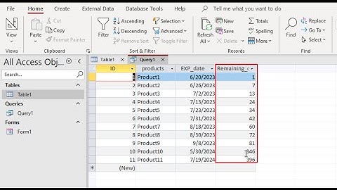 How to calculate the remaining days using datediff on Query design in Microsoft access