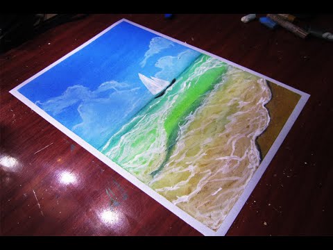 Vẽ phong cảnh biển với sáp màu dầu| Draw a sea landscape with oil pastels