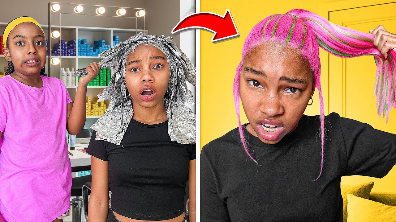 8 YEAR OLD DOES BIG SISTER'S HAIR ALL BY HERSELF!!