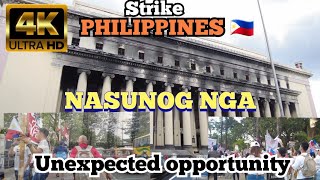 STRIKE INFRONT OF BURNED DOWN POST OFFICE MANILA. PHILIPPINES 🇵🇭 [4K]WALKING TOUR.