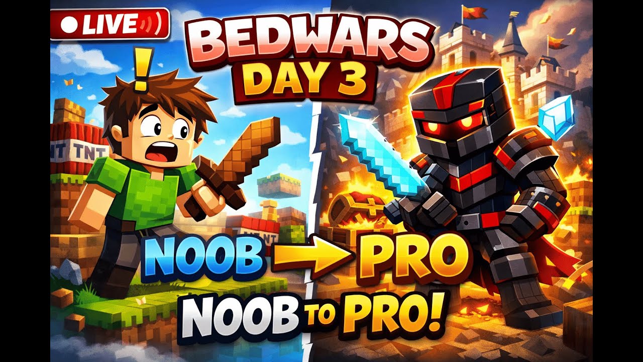 🔴 LIVE: Noob to Pro in Bed Wars — Day 3 | Minecraft Adventure! - YouTube